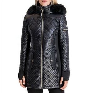 Michael Kors  Quilted Faux Fur Trim Jacket Coat